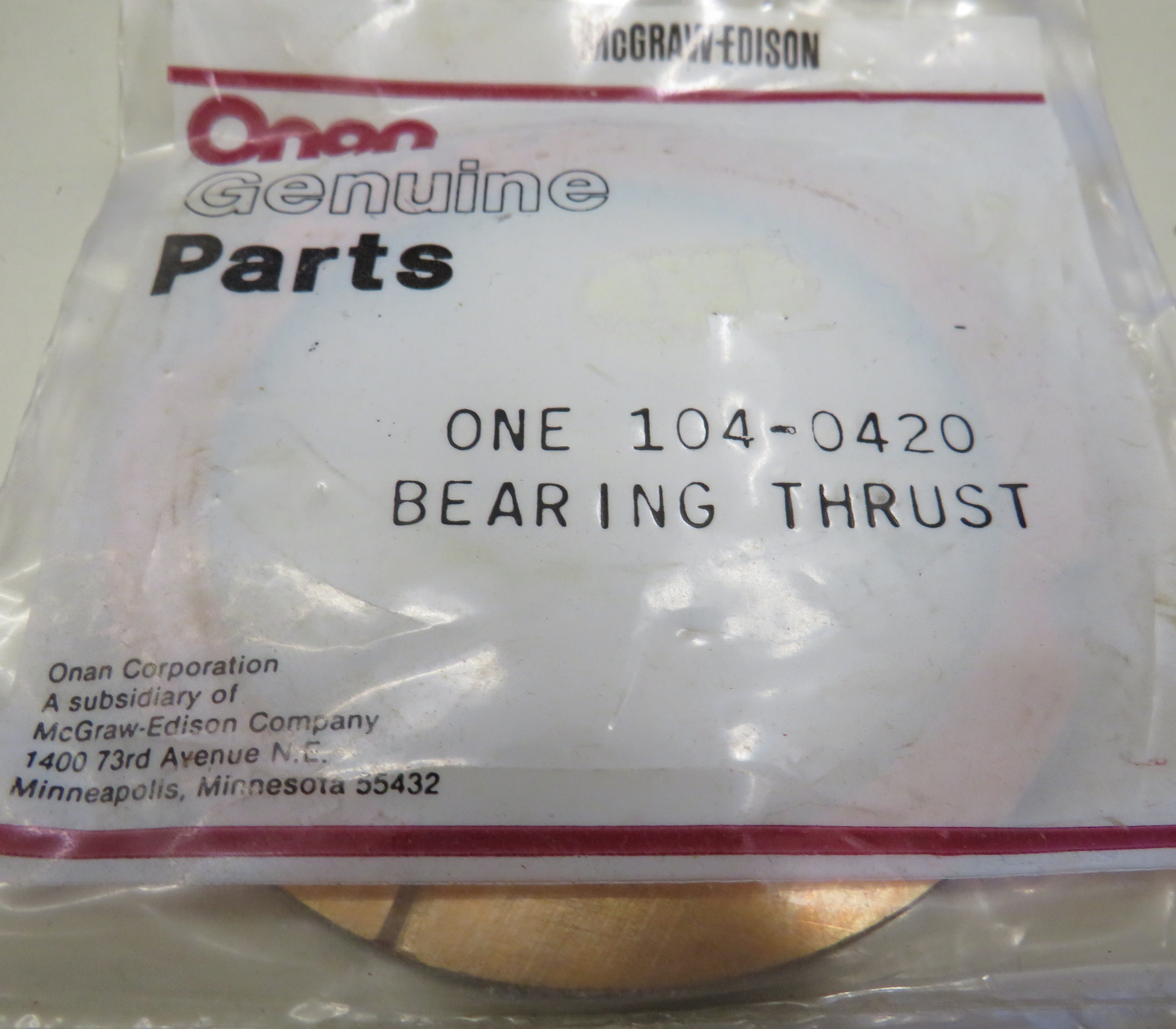 Onan 104-0420 Onan Thrust Cleaner Bearing 11/21/2024 THIS PART IS IN STOCK 11/21/2024