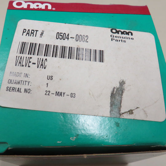 504-0062 Onan Vacuum Relief Valve OBSOLETE For KB-KR Electric Generating Sets 6/25/2024 THIS PART IS IN STOCK 6/25/2024