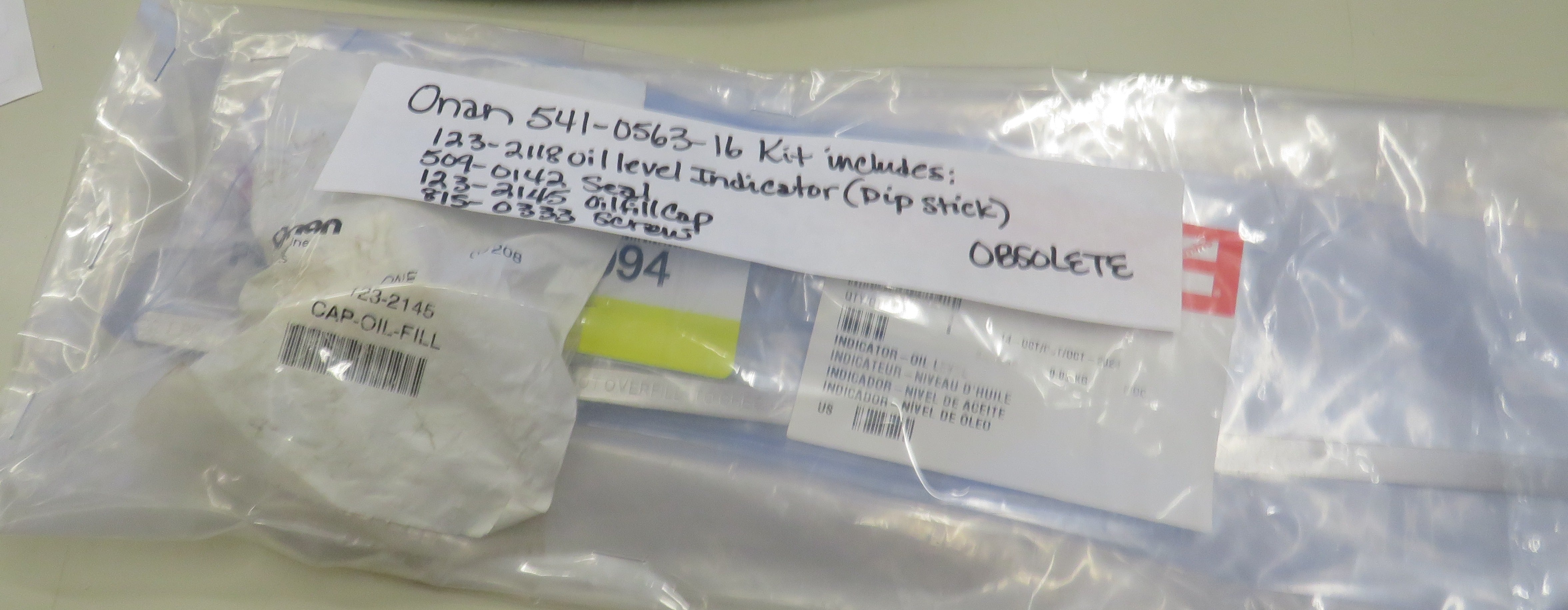 541-0563-16 Kit includes 123-2118 Onan Oil Level Indicator (Dip Stick) and 509-0142 Seal 1/10/2025 THIS PART IS IN STOCK 1/10/2025