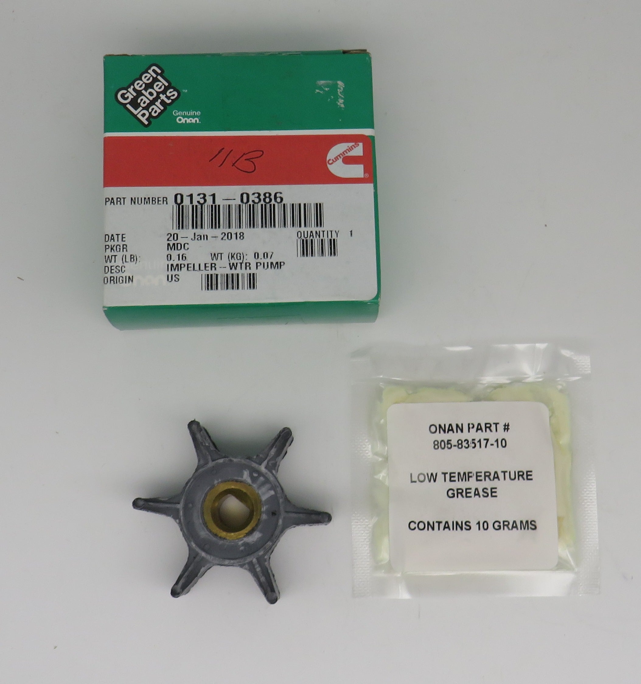 131-0386 Onan Impeller with Grease replaces 131-0218 & 131-0487 uses gasket #131-0210 Please Note Gasket is NOT included 3/7/2025 THIS PART IS IN STOCK 3/7/2025