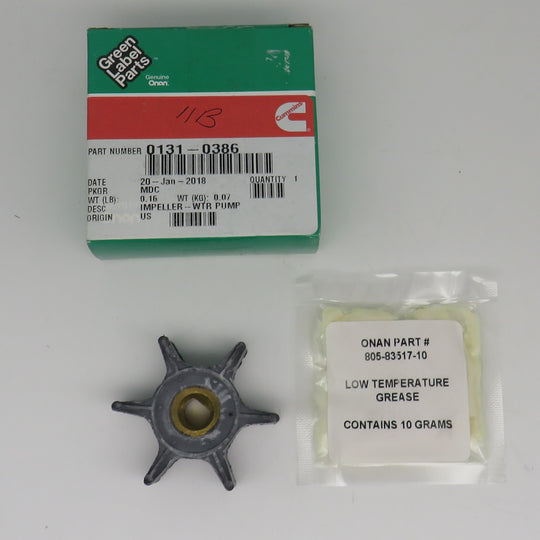 131-0386 Onan Impeller with Grease replaces 131-0218 & 131-0487 uses gasket #131-0210 Please Note Gasket is NOT included 3/7/2025 THIS PART IS IN STOCK 3/7/2025