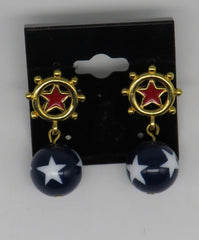 Gold, Red, White & Blue Ships Wheel Dangle Earrings